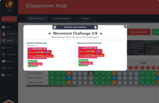 Screenshot of Imagine Robotify's Classroom Hub